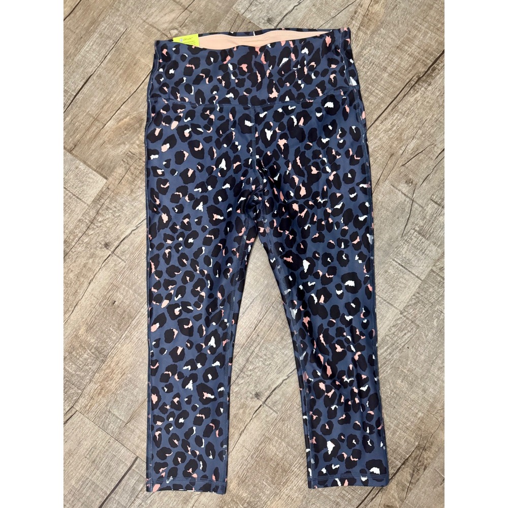 Marika Sport Navy Leopard Tummy Control Dry-Wik Leggings Womens Medium NWT